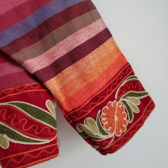 Tantrums Women Medium Rainbow Stripe Bohemian Embroidered Button Up Jacket - Picture 8 of 8